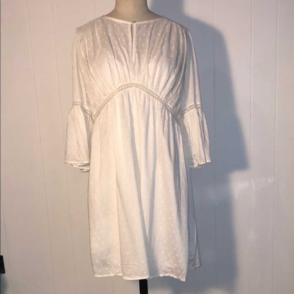 Lucky Brand Cream Sundress with Bell Sleeves and Crew Neck